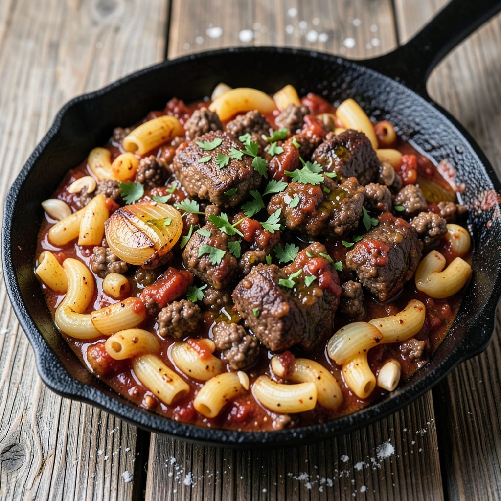Beef and Macaroni Skillet Recipe: One-Pan Cheese Crust Magic
