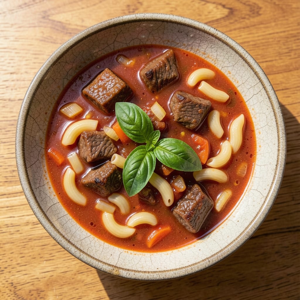 Beef and Tomato Macaroni Soup Recipe: Pasta-Packed Umami Bomb in One Pot