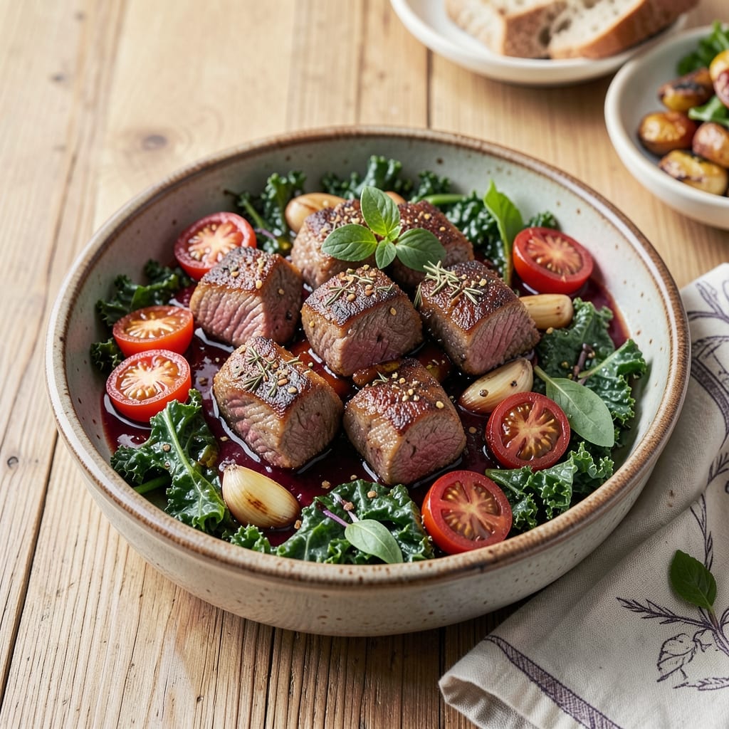 Beef and Briccoli Recipe: Garlicky Tomato Simmer with Al Dente Greens