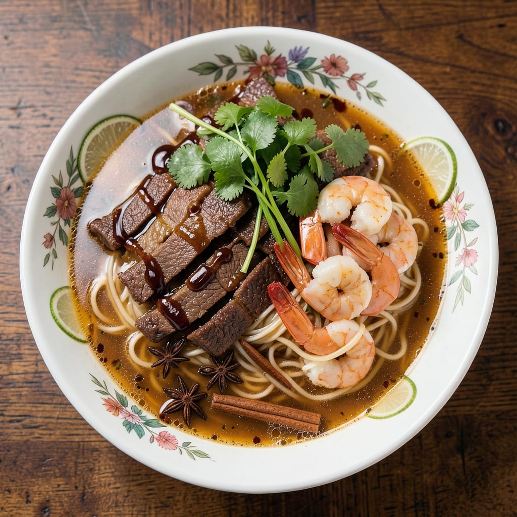 Beef and Shrimp Pho Recipe: Star-Anise Infused Broth with Silky Rice Noodles