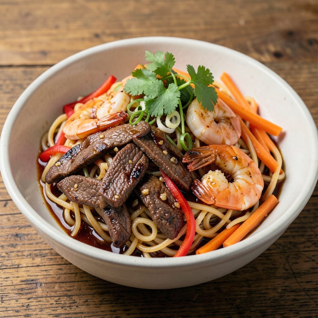 Beef and Shrimp Lo Mein Recipe: Sizzling Wok Fumes and Two-Minute Stir-Fry Sauce