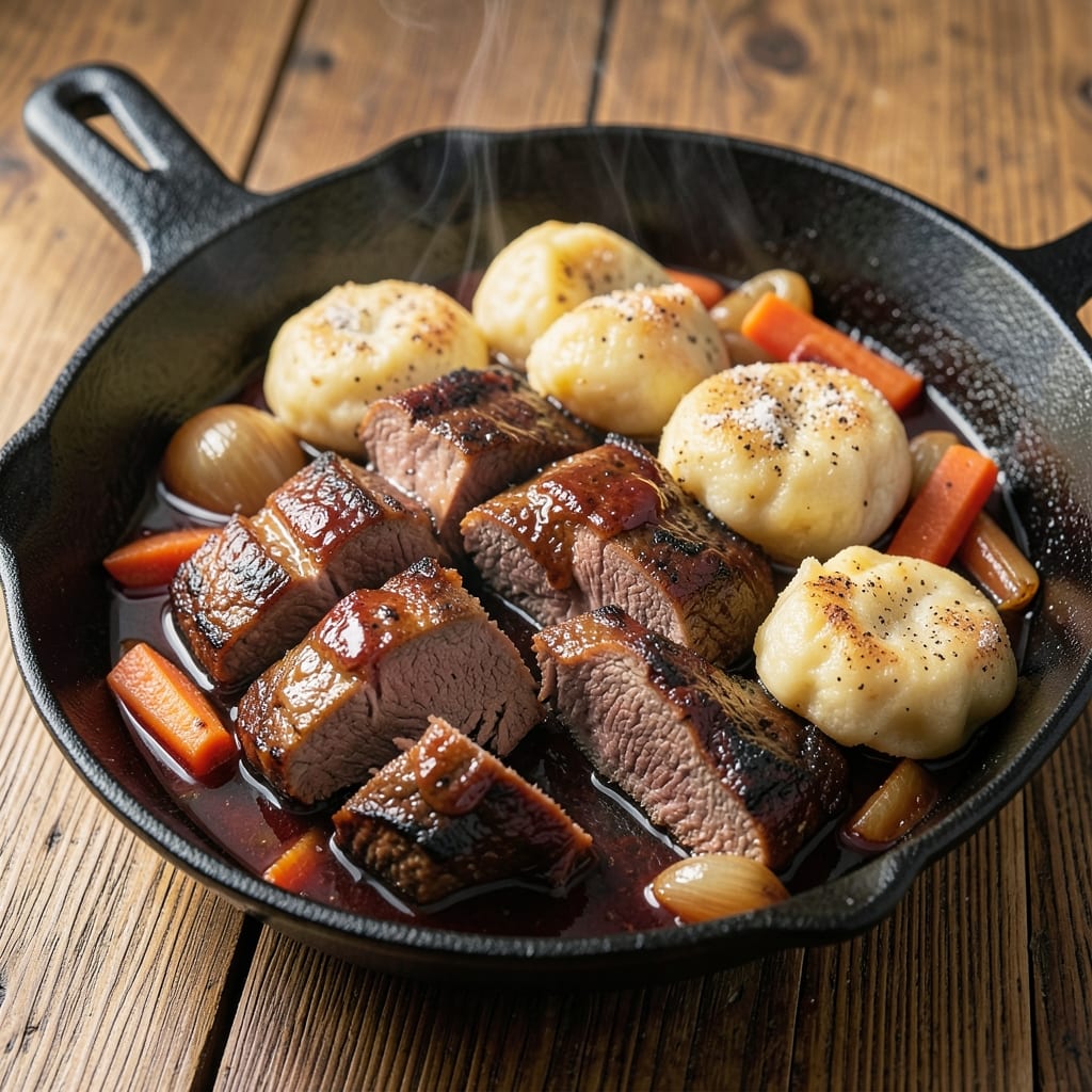 Baltimore Sour Beef and Dumplings Recipe: Smoky Tomato-Braised Meat with Pillowy Dumplings