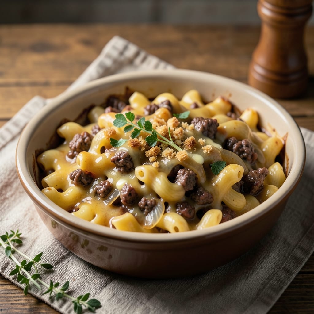 Baked Mac and Cheese With Beef Recipe: Crispy Top, Meat-Stuffed Comfort