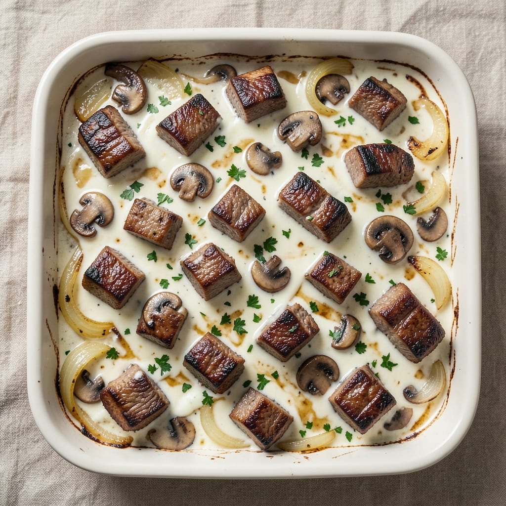 Beef and Mushroom Casserole Recipe: Crispy Top and Melty Cheese Layers