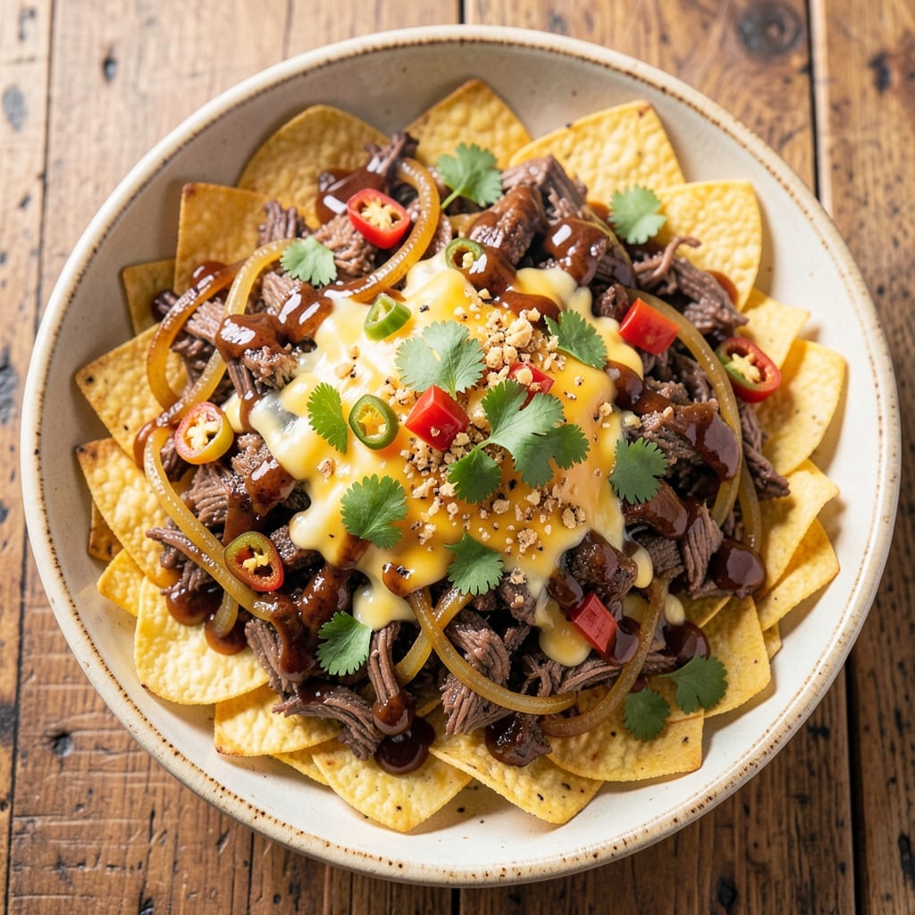 BBQ Beef Nachos Recipe: Smoky Cheese-Crusted Stacks With Caramelized Onions