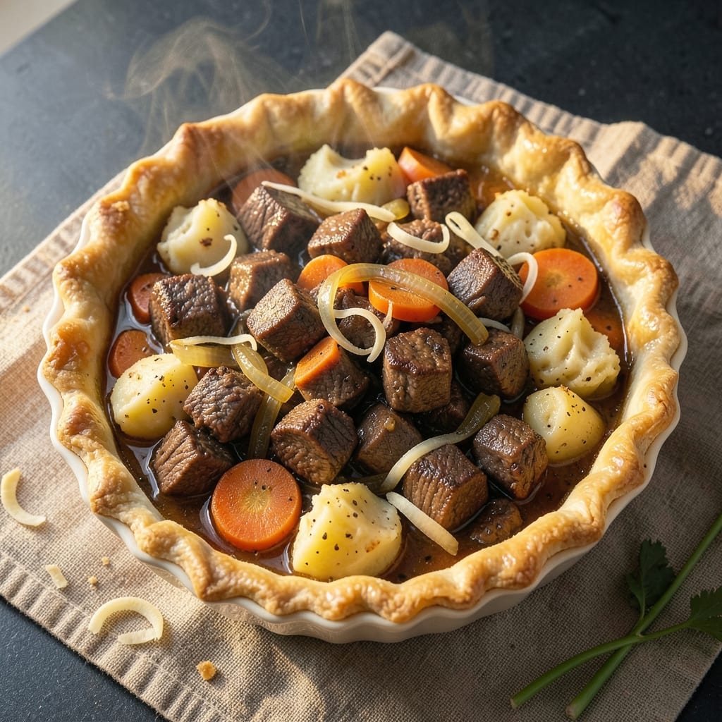 Basic Beef Pie Recipe: Flaky Pastry Cradles Savory Meat and Potatoes