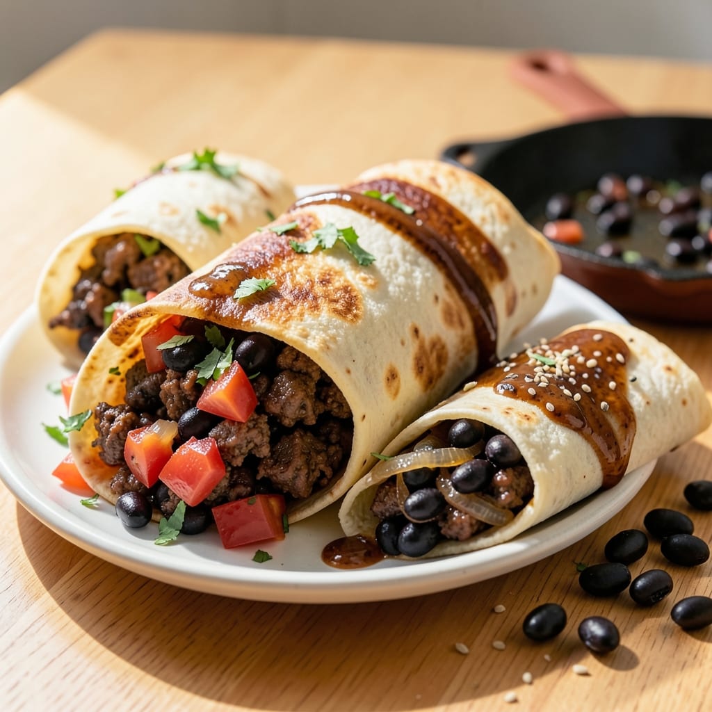 Beef and Black Bean Burritos Recipe: Smoky Tortilla Stacks With Hearty Filling