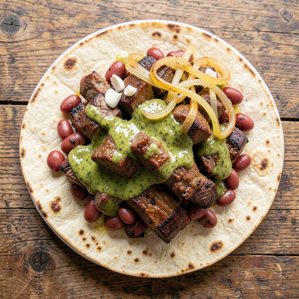 Beef Bean Green Chili Burritos Recipe: Smoky Chili-Crusted Tortilla Stacks