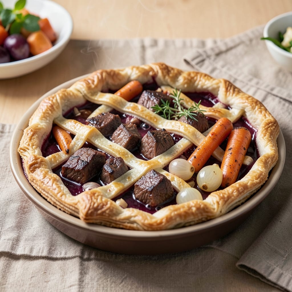 Beef and Burgundy Pie Recipe: Flaky Crust Envelops Rich Wine-Braised Filling