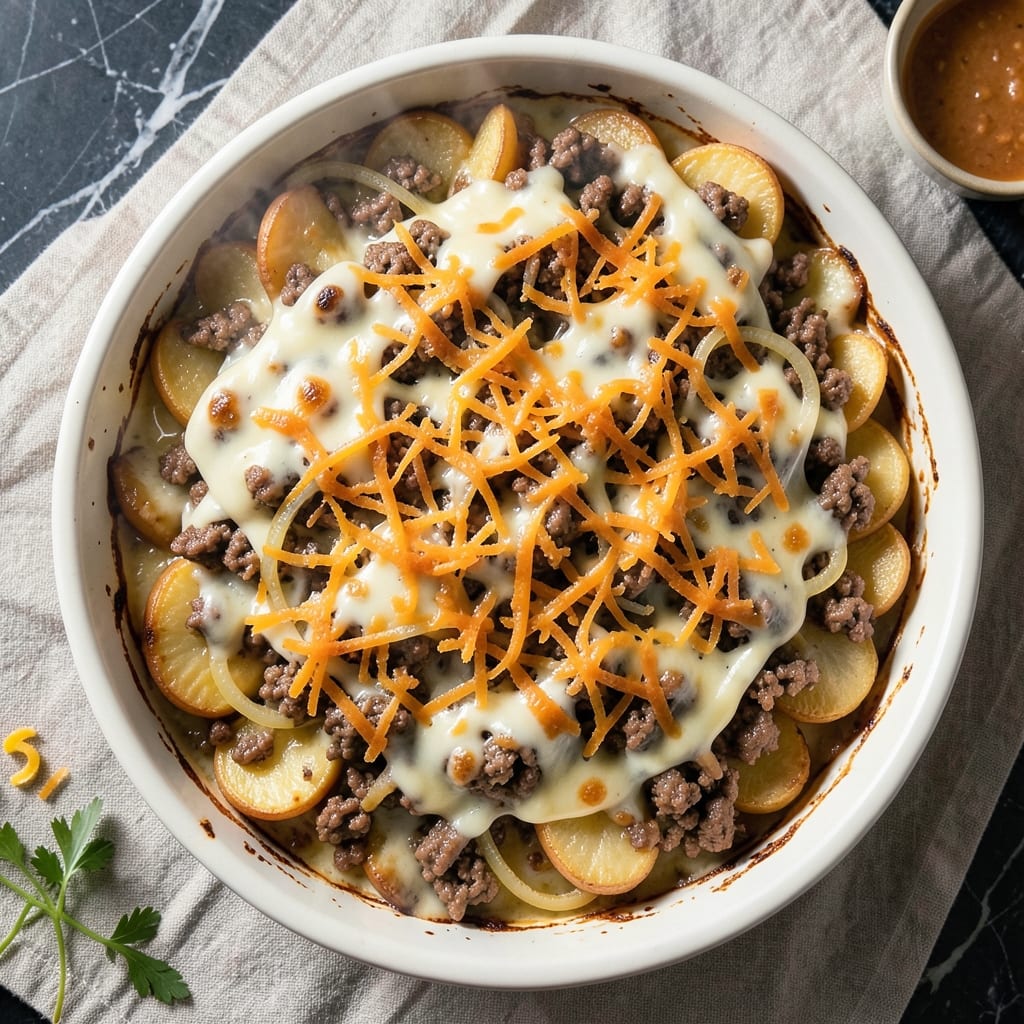 Beef and Cheddar Casserole Recipe: Bubbly Baked Cheese Crust With Golden Potato Layers