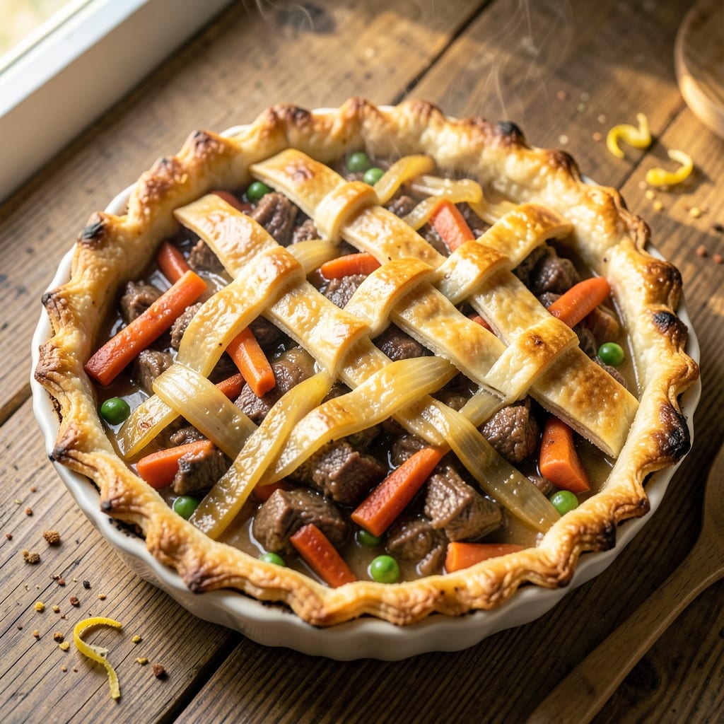 Beef and Veg Pie Recipe: Flaky Crust Holds Savory Meat and Gravy Layers