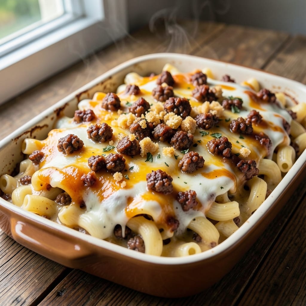 Baked Mac and Cheese With Ground Beef Recipe: Crispy Top and Savory Meat Twists