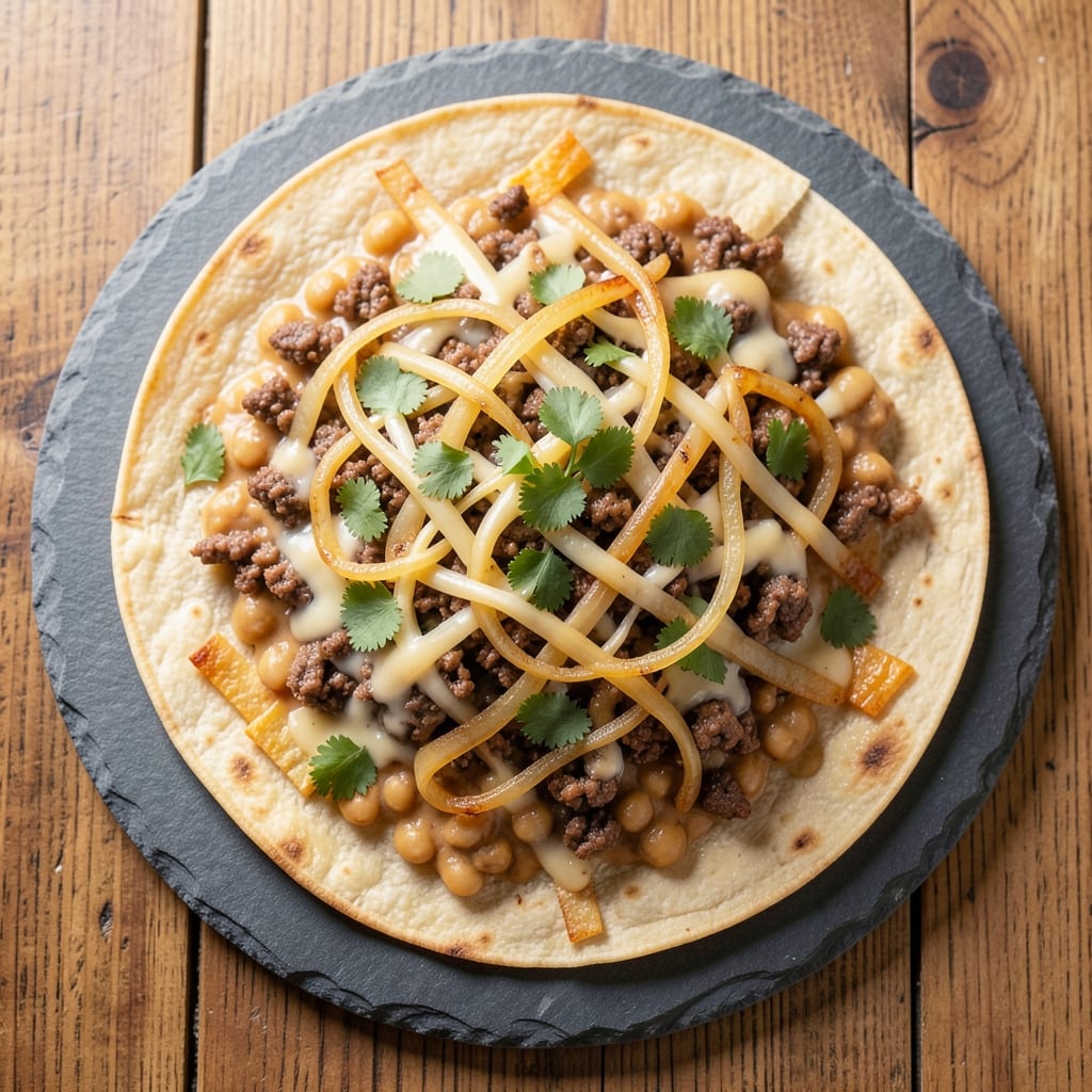 Beef and Refried Bean Quesadillas Recipe: Crispy Tortilla Cheese Crunch With Melted Edges