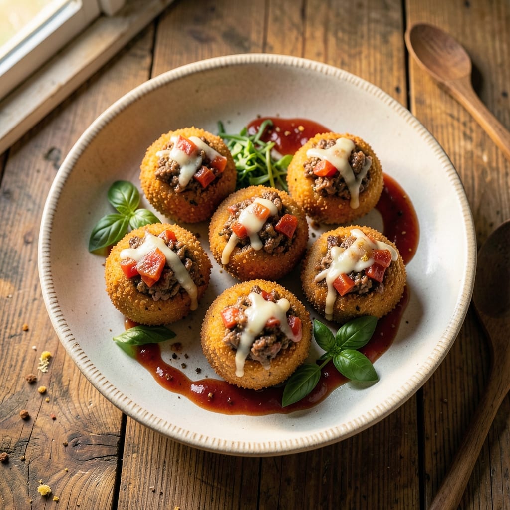 Beef Arancini Balls Recipe: Crispy Breaded Bites with Melty Cheese Centers