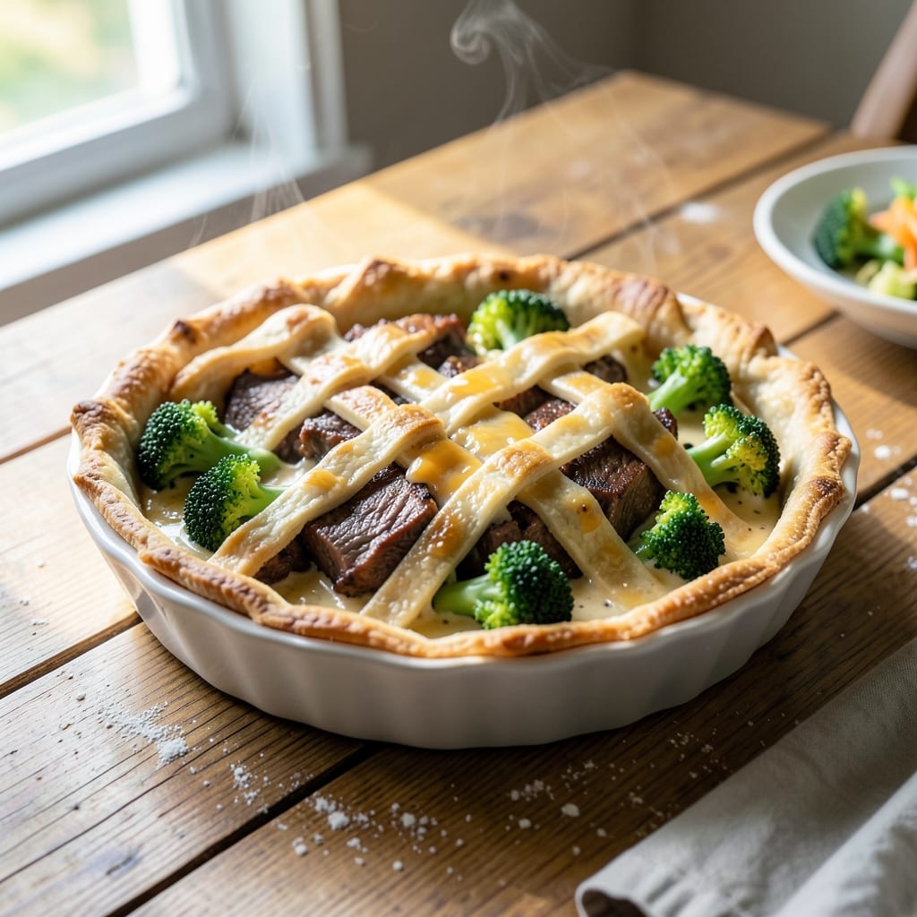 Beef and Broccoli Pie Recipe: Golden Crust Hides Silky Cheese Filling
