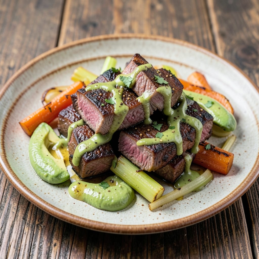 Beef and Avocado Soup Recipe: Crispy Tortilla Topped with Creamy Green Layers