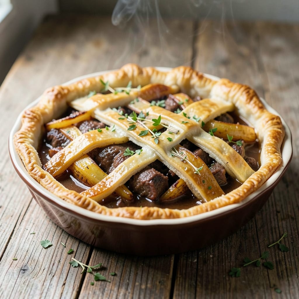 Beef and Onion Pie Recipe UK: Flaky Pastry Crust With Savory Gravy