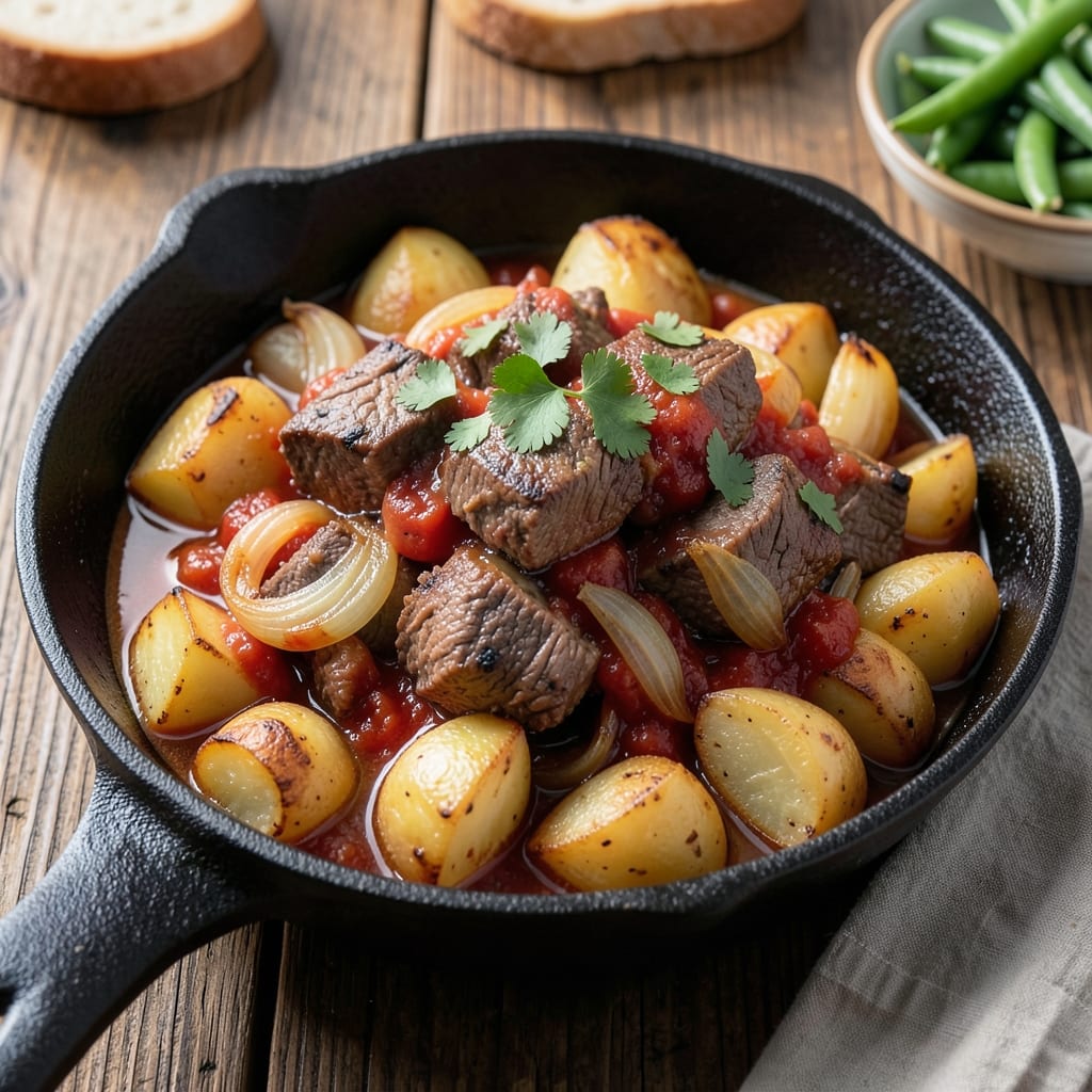 Beef and Potato Picadillo Recipe: Spiced Tomato-Beef Stew With Crispy Potatoes